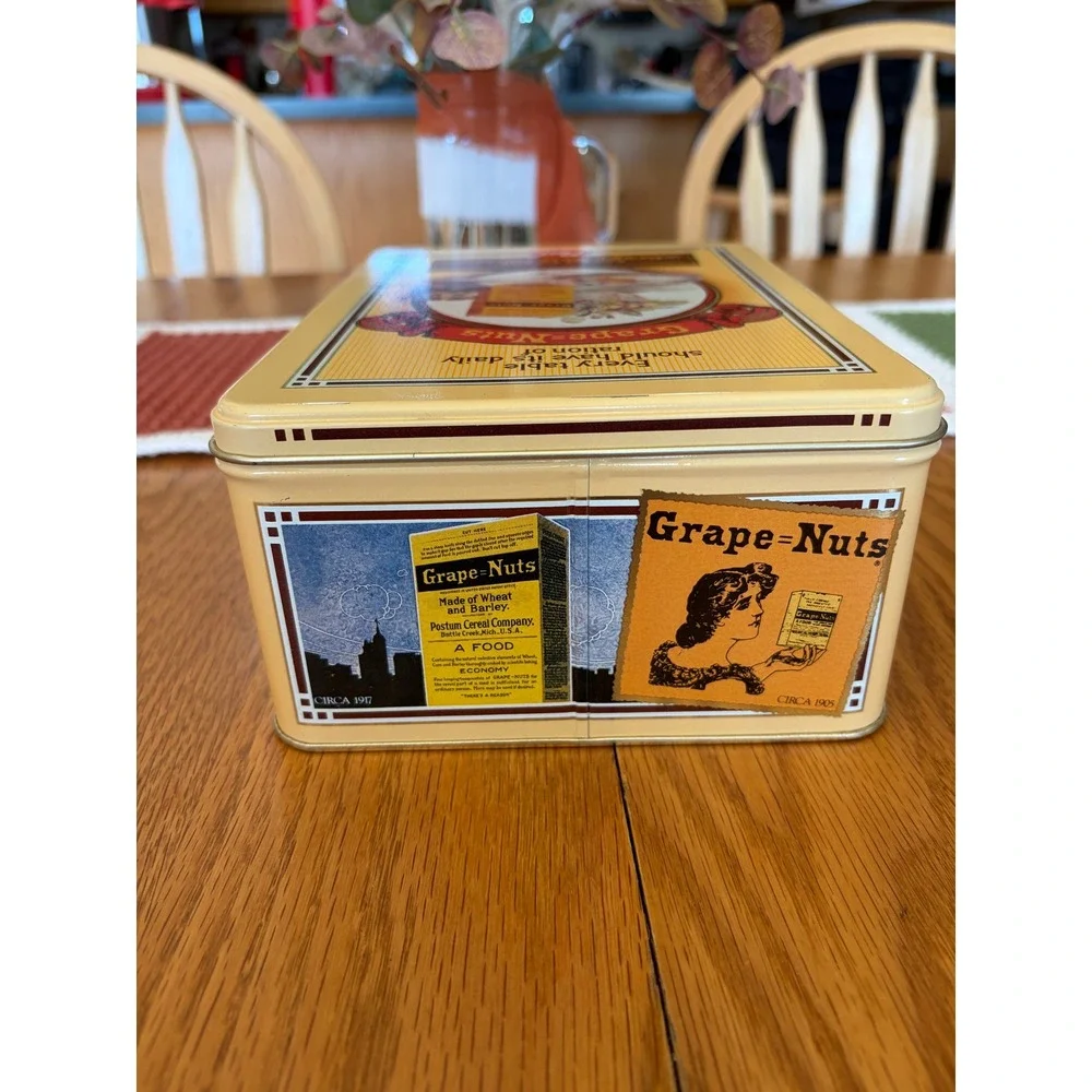 Vintage Post Grape-Nuts Cereal Advertising Tin Historical Graphics 1898-1925